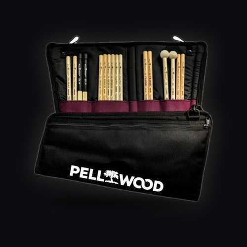 Pellwood black drumstick bag holding sticks, brushes and mallets